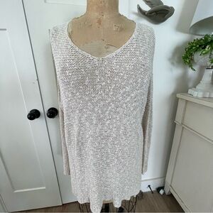 Caslon Cream Open-Knit V-Neck Sweater